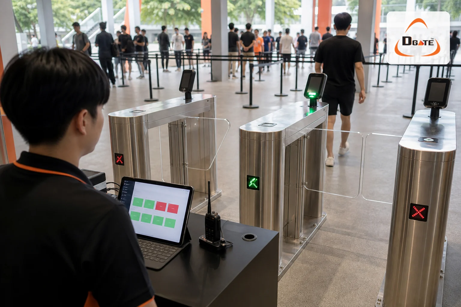 เจ้าหน้าที่ตรวจสอบสถานะช่อง Turnstile และยอดเข้างานผ่าน dashboard แบบ real-time